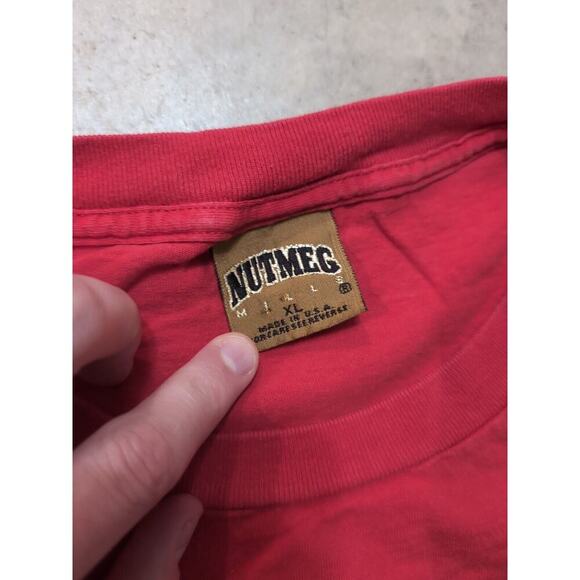 VTG Nutmeg Michael Jordan He's Back Mens XL Shirt Red USA Made - Picture 3 of 6